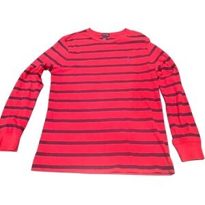 Polo Ralph‎ Lauren Boys Red Navy Striped Long Sleeve T-Shirt Size L 14-16 Cotton